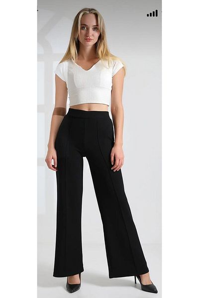 Buklemoda High Waist Recovery Black Modal Pants - Wide Leg, Knuckle Fit