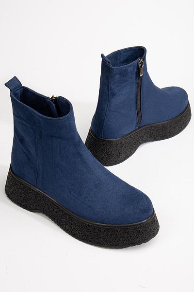 Dilimler Ayakkabı Γυναικείες μπότες Navy Blue Suede - Χοντρή σόλα και Lacea Hundred