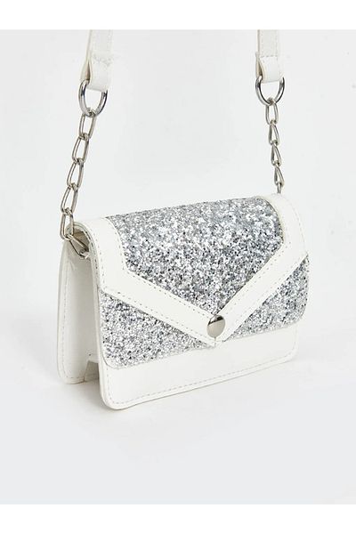 LC Waikiki Dívčí taška přes rameno Lcw Accessories White Glitter Chain Strap