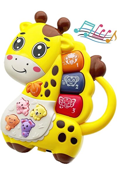 TOYFEST Hayvan Sesleri Çıkaran Tuşlu Işıklı Notalı Ninnili Müzikli Zürafa İnteraktif Bebek Eğitici - Sarı