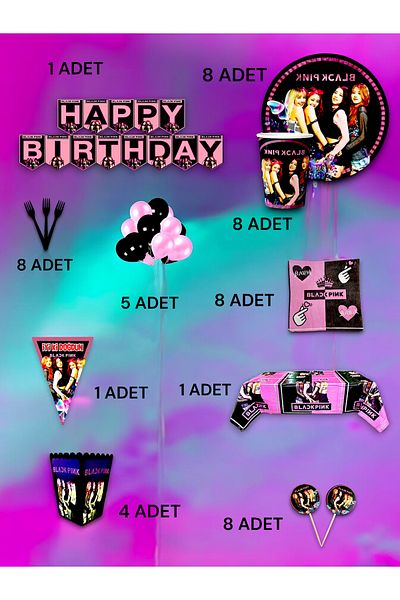 VibeHome 8-Person Black Pink Themed Ultra-Luxury Set - Birthday Party and Fun Events