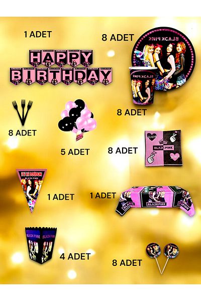 VibeHome 8-Person Black Pink Themed Ultra-Luxury Set - Birthday Party and Fun Events