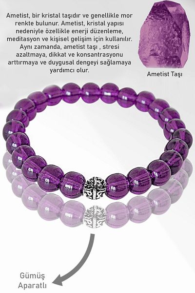 Tesbih Atölyesi Purple Quartz Stone Certified Bracelet - Silver Apparatus