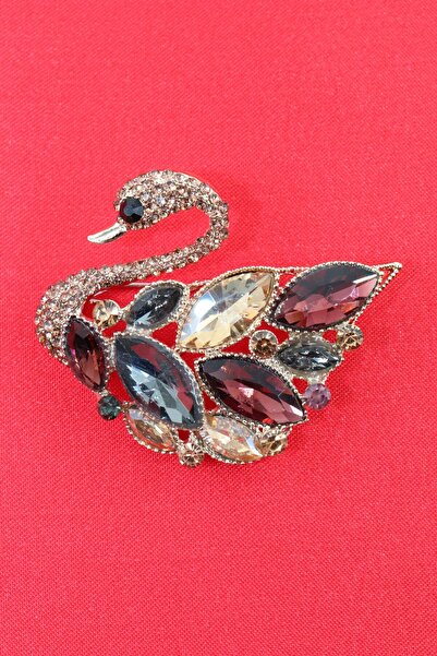 KEEBA Gölün kraliçesi Kuğu broş damla pırlanta kesim taşlı gold renk kuğulu k...