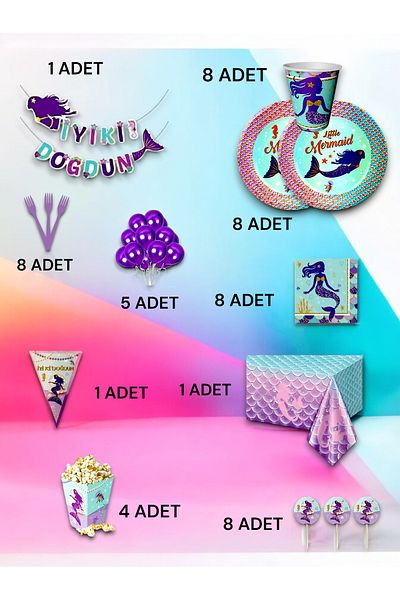 VibeHome Mermaid Themed Ultra-Luxury Set for 8 - Birthday Party and Fun Events