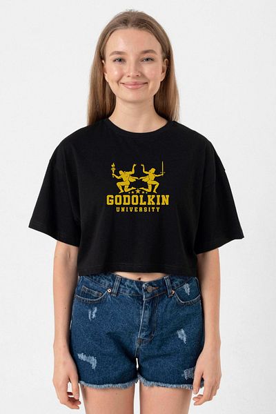 Tshirthane Gen V Godolkin University Logo Black Women's Crop Tshirt