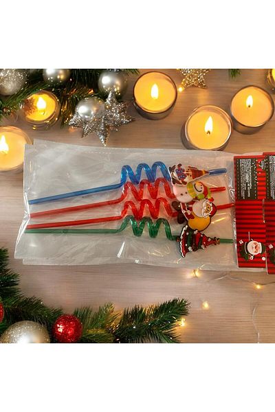 Home New Year's Mixed Figure Christmas Party Straw Set of 4