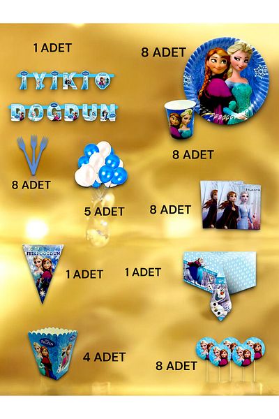 VibeHome Frozen Themed Ultra Luxury Set for 8 - Birthday Party and Fun Events
