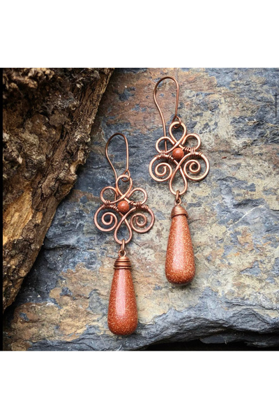 MODA أقراط على شكل نجمة من الأسلاك النحاسية مصنوعة يدويًا من الحجر الطبيعي