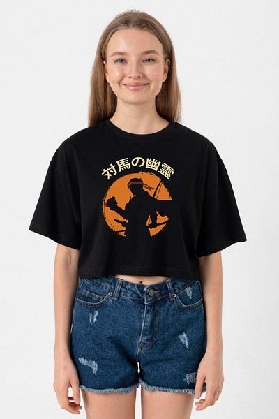 Tshirthane Ghost of Tsushima the Island Japanese Black Women's Crop Tshirt