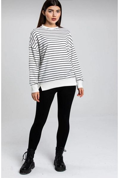 Fü Me Style Fü&Me Style Women's Black and White Striped Sweatshirt