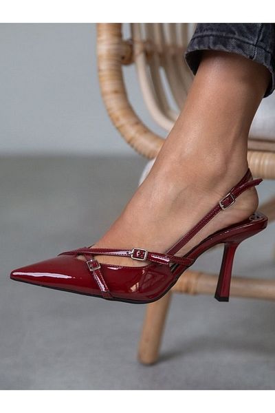 ONFA MODA Cataramă din piele lacuită roșie Claret Stiletto Nope