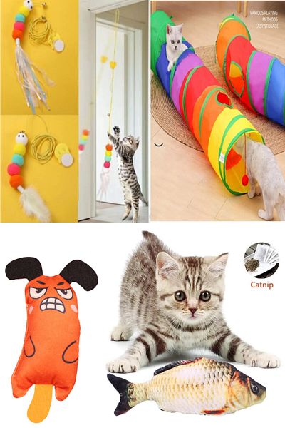 TİNEKE Cat Tunnel Play Set - 1Pcs Plush Fish Carp, 1Pcs Elastic Fishing Rod, 1Pcs Orange Mouse