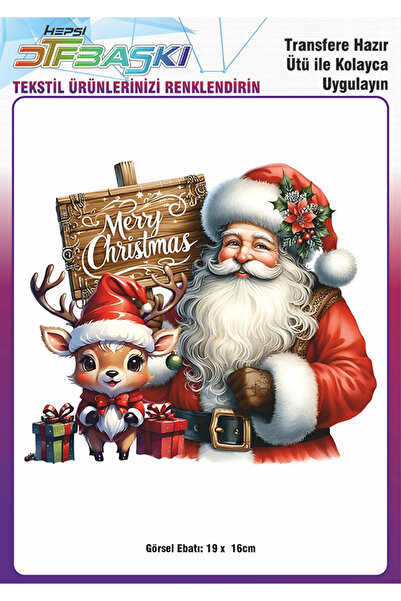 F17 Ajans Yılbaşı Noel Baba Ütü ile Yapışan Tişört Tekstil Transfer Dtf Baskı