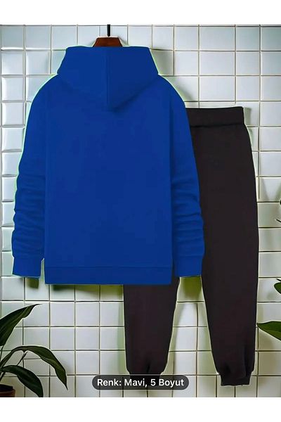 Minikelya Colorfast Pile-Proof Knitted Fabric New Trend Model Printed Kangaroo Tracksuit Set