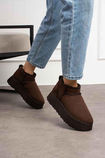 ShoeTek Γυναικείες μπότες Lelnon με γούνινο πάτο και χοντρή σόλα καφέ καστόρι