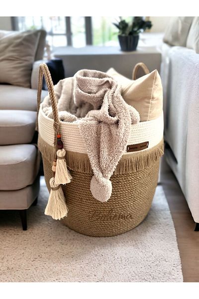Bohemahomedecor 40*35 плетена декоративна кошница от юта, органайзер за саксии за цветя