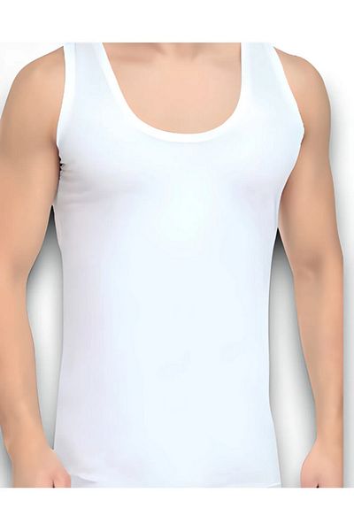 Ceylanoğlu Men's 6-Piece 100% Cotton Combed Cotton Single Jersey White Tank Top 001