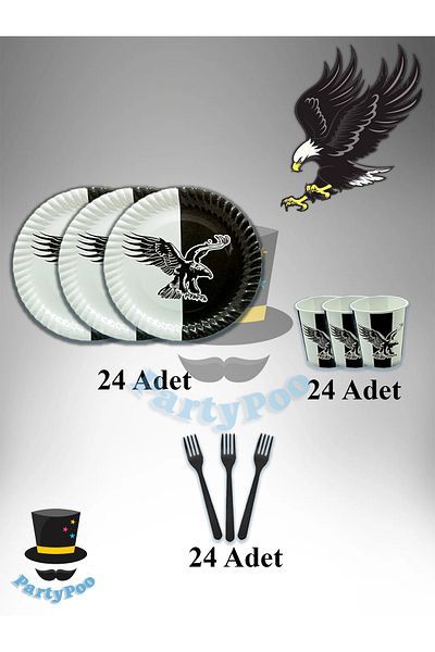 PartyPoo Black and White Fan Themed Birthday Set for 24 People Economical Set