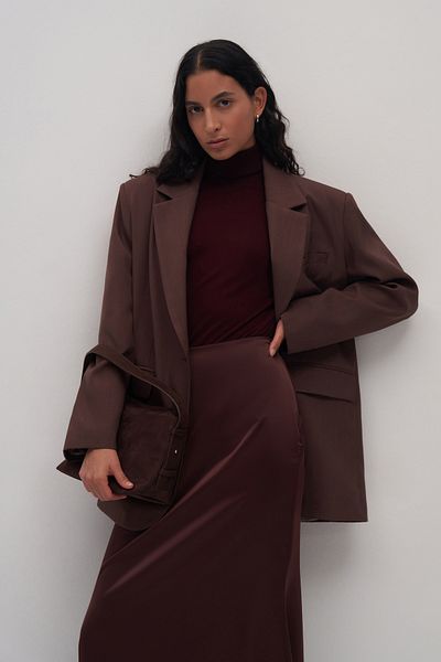 mathilda store Fusta Maxi din satin Lume Burgundy de damă