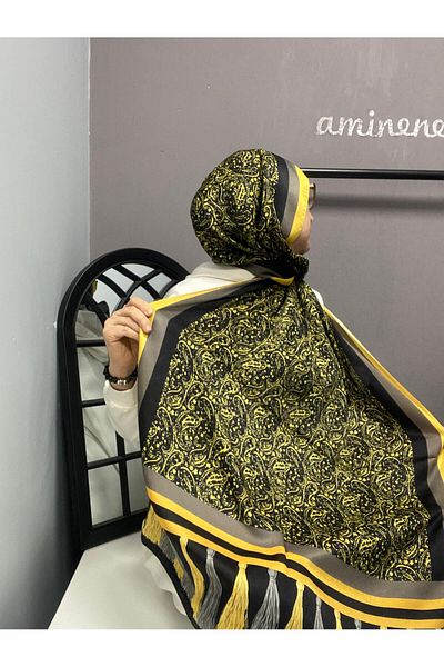 AMİNENESİL Cardion Premium Shawl - Amminenesil, Ethnic Pattern, Κίτρινο και Μαύρο Χρώμα