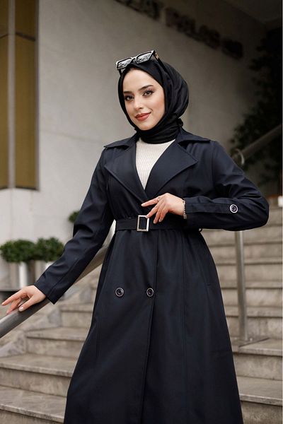 ALNİSS COLLECTİON Lined Belt Detailed Full Length Trench Coat Top Coat