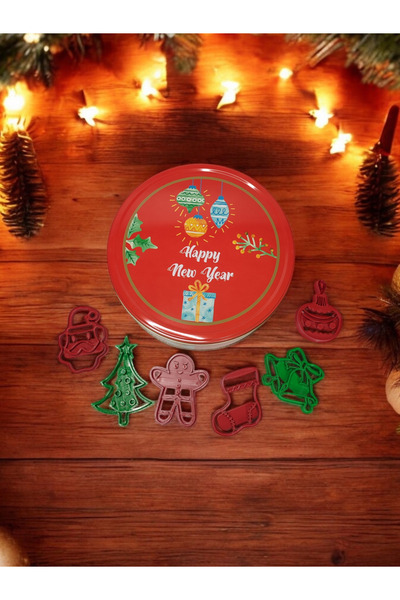 Maflen Yılbaşı Temalı Yenil Yıl 6'lı Kurabiye Kalıbı Seti ve Kurabiye Kutusu