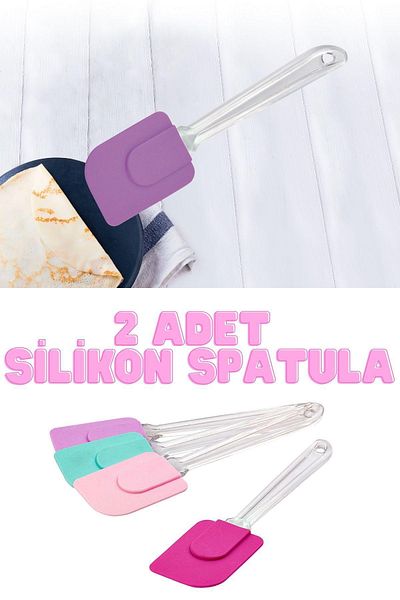 UGA İthalat Heat Resistant 2Pcs Silicone Tip Spatula Non Stick Pancake Omelette Mixer for Pan