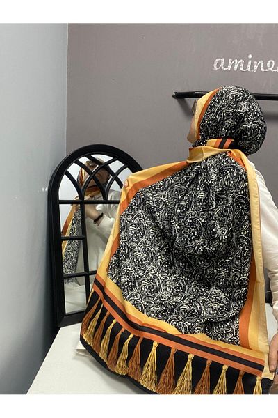 AMİNENESİL Cardion Premium Shawl - Amminenesil, Ethnic Pattern, Κίτρινο και Μαύρο Χρώμα