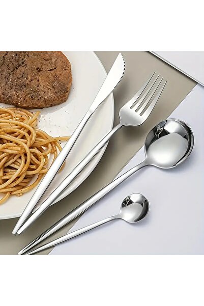 BRE HOME طقم أدوات مائدة من الفولاذ المقاوم للصدأ مكون من 24 قطعة باللون الفضي من Lazorri