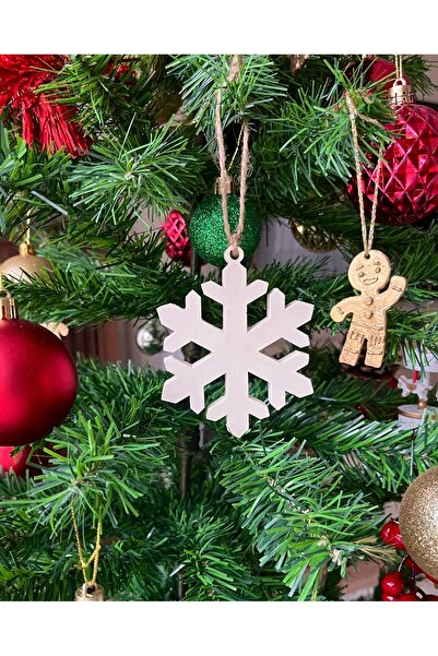 Dekoratif Beton Yılbaşı Noel Kar Tanesi Sembollü Krem Renk Çam Ağacı Süsü