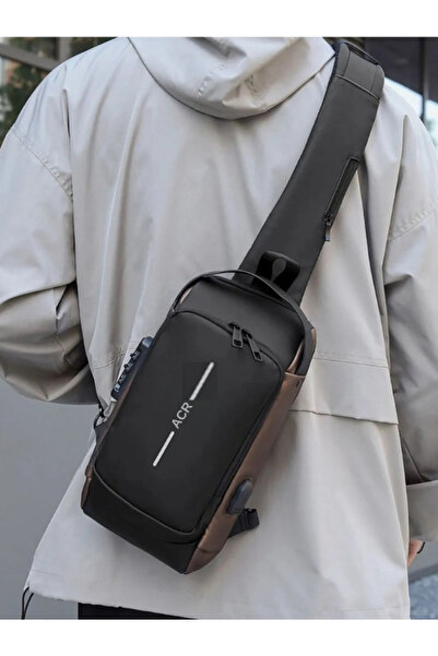 Acarlar Ticaret Acarlar Men's Black Vegan Leather Cross Strap Shoulder and Waist Bag