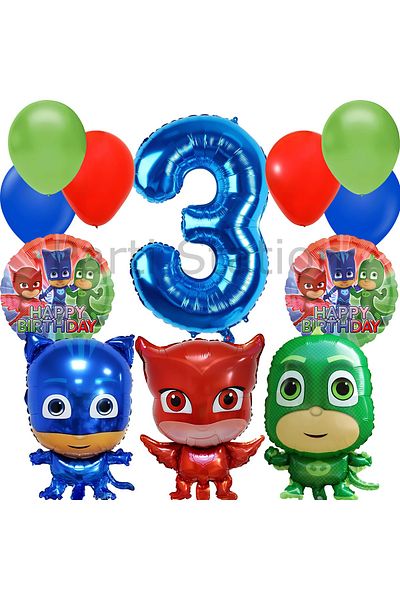 Parti Station Pijamaskeliler 3 Year Old Balloon Set Pjmasks Concept Helium Balloon Set Pijamaskeli Birthday Set