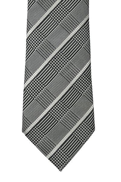 1001 Kravat Black Gray Plaid Patterned Silk Tie