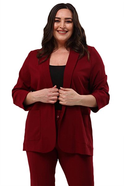 Hanezza Kadın Blazer Ceket | Bordo | Büyük Beden | 7 Renk | Takım Elbise Uyum...