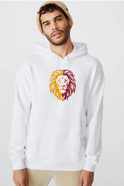 Tshirthane Κίτρινο Κόκκινο Leon Λευκό Ανδρικό φούτερ με κουκούλα 3 κορδονιών