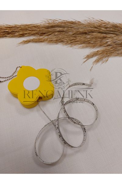 Rengahenk Tasarım Yellow Color Flower Motif Automatic Tape Measure Silicone Coating