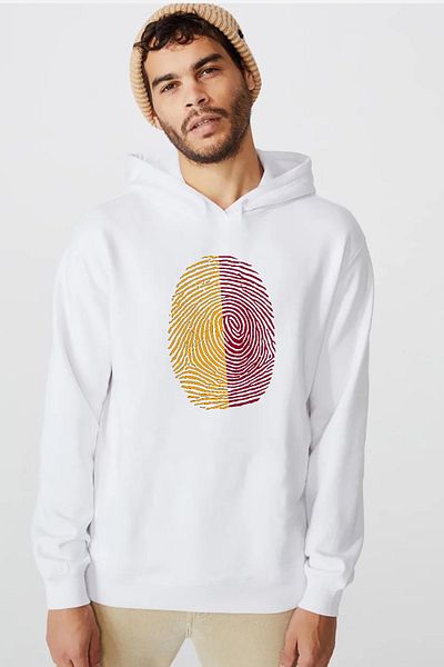 Tshirthane Κίτρινο Κόκκινο Δακτυλικό Αποτύπωμα Λευκό Ανδρικό φούτερ με κουκούλα 3 ιπποδρομιών