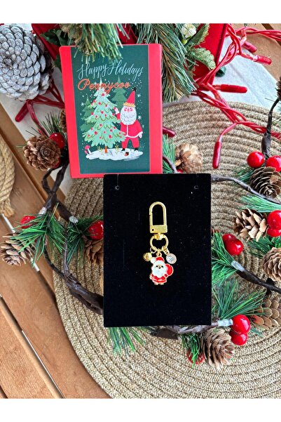 PEONY peonyofficiall Yılbaşı Klipsli Mineli Noel Baba Altın Kaplama Tektaş Detaylı Cüzdan Süsü Yeni Yıl Charm Çanta Süsü