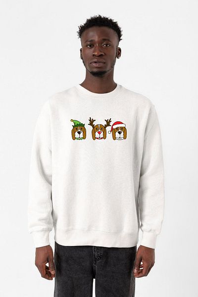 Tshirthane 3 Wise Beagles Χριστουγεννιάτικο λευκό ανδρικό φούτερ 2ip