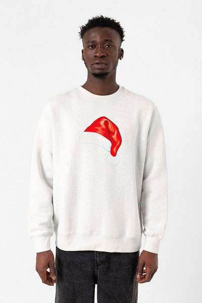 Tshirthane Ακουαρέλα Χριστουγεννιάτικο Καπέλο Λευκό Ανδρικό φούτερ 2ip
