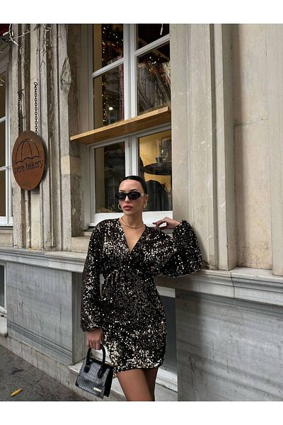 D'RECCY Rochie de seară elegantă cu paiete din catifea pentru femei