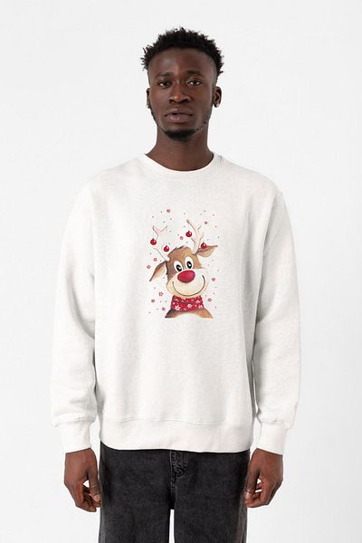 Tshirthane Ανδρικό φούτερ με ακουαρέλα Χριστουγεννιάτικο Deer White 2ip
