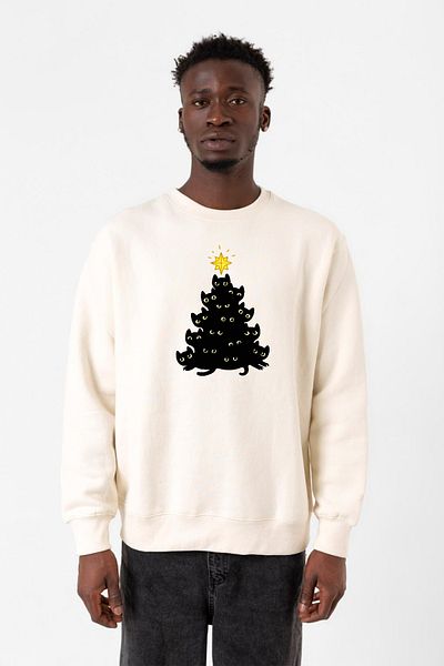 Tshirthane Ανδρικό φούτερ Meowy Christmas Ecru 2ip