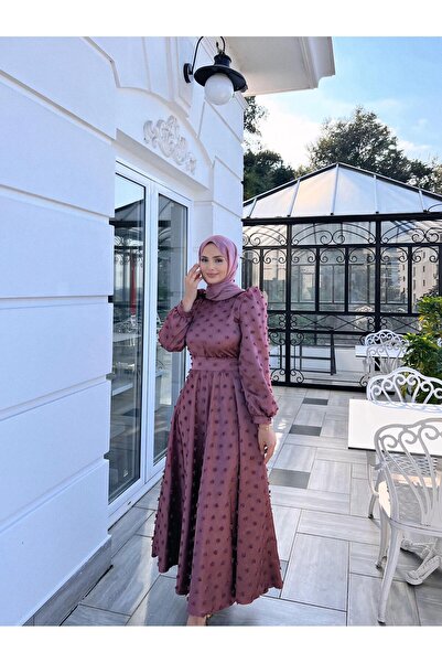 DİSE Kadın Saten Gül Kurusu Rüya Tesettür Abiye,elbise,mezuniyet,balo,gece El...