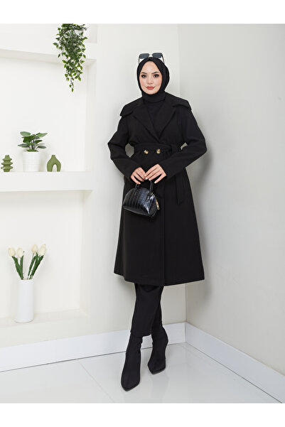 VOLT CLOTHİNG Dámský kašmírový kabát s šálovým límcem a zapínáním na pásek