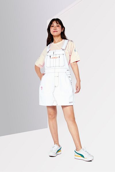 Aape By A Bathing Ape Women Embroidered Logo Casual Denim Mini Dress, White