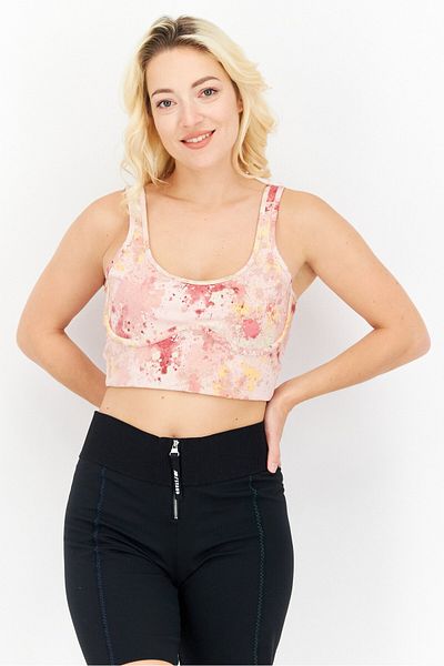 Style Not Size x Jenni Women Scoop Neck Sleeveless Tie Dye Corset Crop Top, Pink Combo