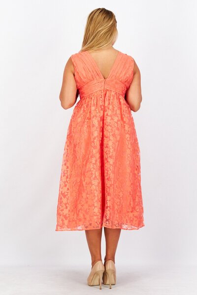 Esprit Women Floral Pleated Lace Maxi Dress, Scarlet