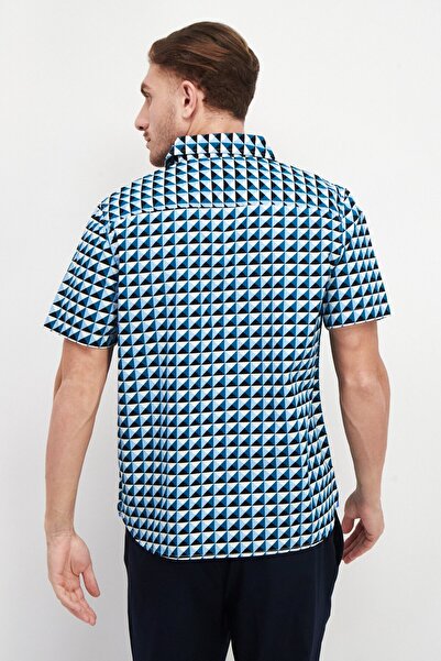 Vince Camuto Men Regular Fit All Over Print Short Sleeves Casual Shirt, Navy/White Combo